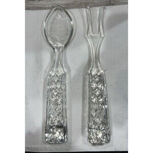 Anchor Hocking Wexford Style Clear Glass Set of Salad Fork and Spoon - EUC!